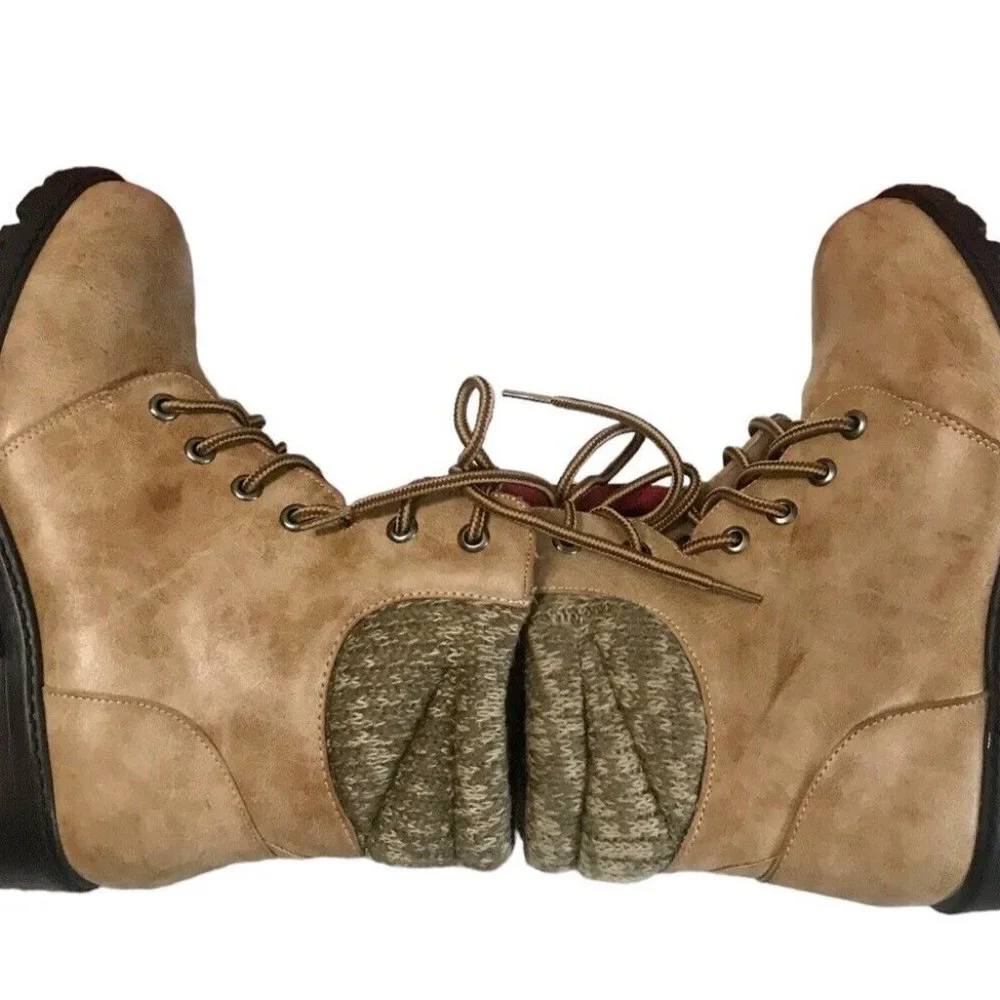 Mia Girl Kids Youth Tan Combat Ankle Boots Lace Up Fashion Woven Trim Si…